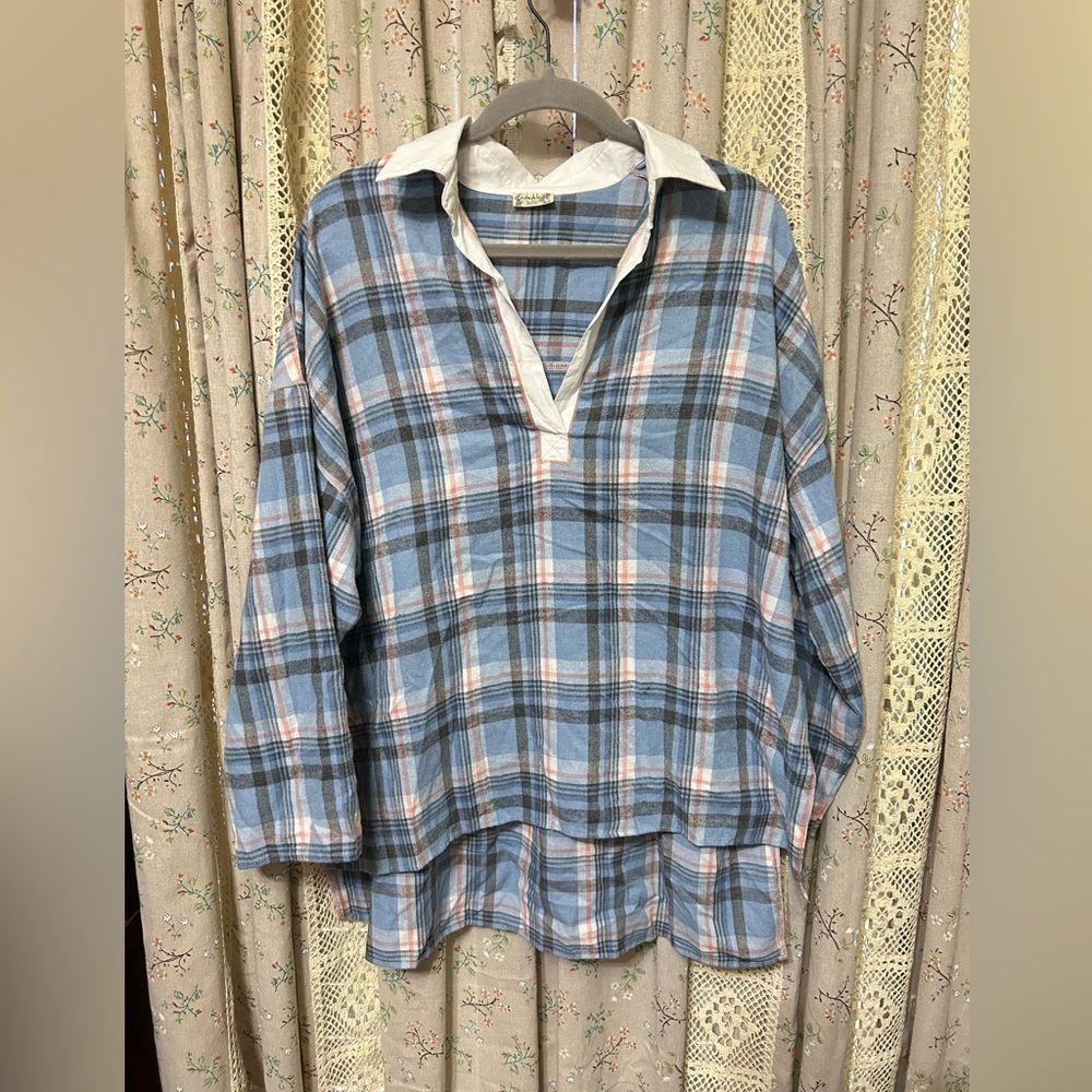 Intimately Free People Plaid‎ Popover Top XS VERY OVERSIZED